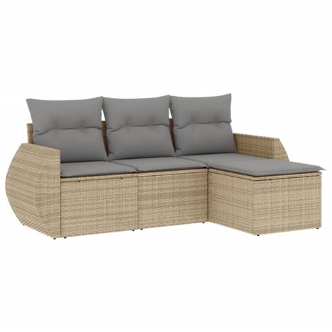 Salon de jardin avec coussins 4 pcs beige résine tressée (1/5)