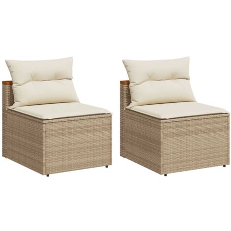 Canapés de jardin sans accoudoirs avec coussins 2 pcs beige (1/5)
