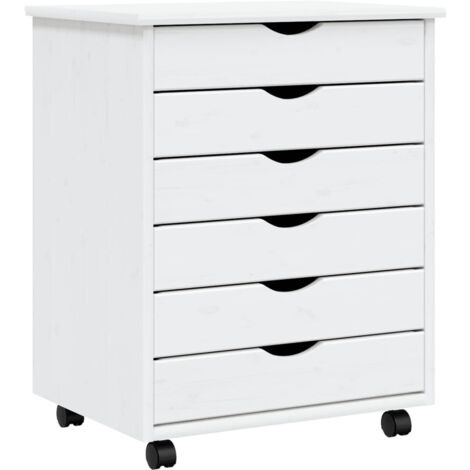 Armoire roulante avec tiroirs MOSS blanc bois de pin solide (1/5)