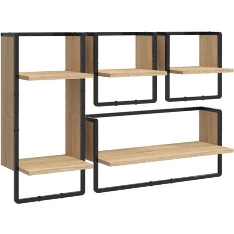 Ensemble d'étagères murales avec barres 4 pcs chêne sonoma (1/5)