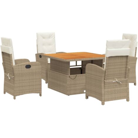 Ensemble à manger de jardin avec coussins 5pcs Beige poly rotin (1/5)