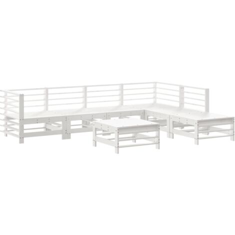Salon de jardin 7 pcs Blanc Bois de pin massif (1/5)