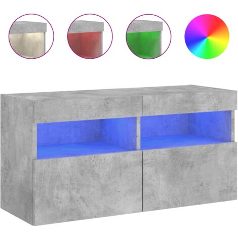 Meuble TV mural avec lumières LED gris béton 80x30x40 (1/5)