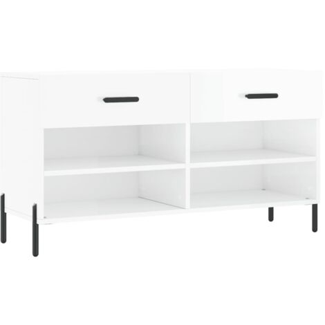 Banc à chaussures blanc brillant 102x35x55 bois d'ingénierie (1/5)