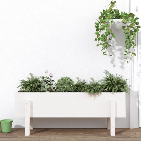 Lit surélevé de jardin blanc 101x30x38 bois de pin massif (1/5)