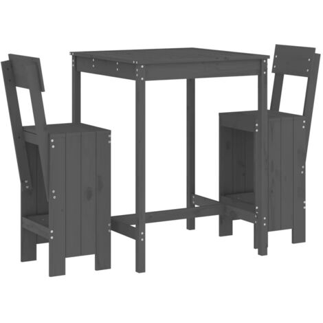 Ensemble de bar de jardin 3 pcs gris bois de pin massif (1/5)