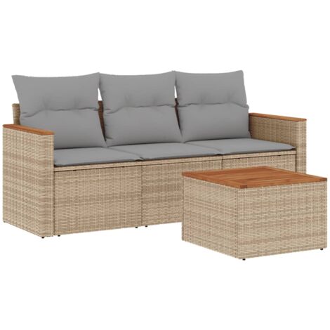 Salon de jardin avec coussins 4pcs mélange beige résine tressée (1/5)