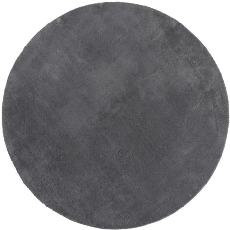 Tapis HUARTE à poils courts doux et lavable anthracite Ø 80cm (1/5)