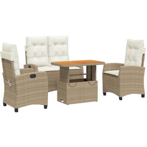 Ensemble à manger de jardin coussins 4 pcs beige résine tressée (1/5)