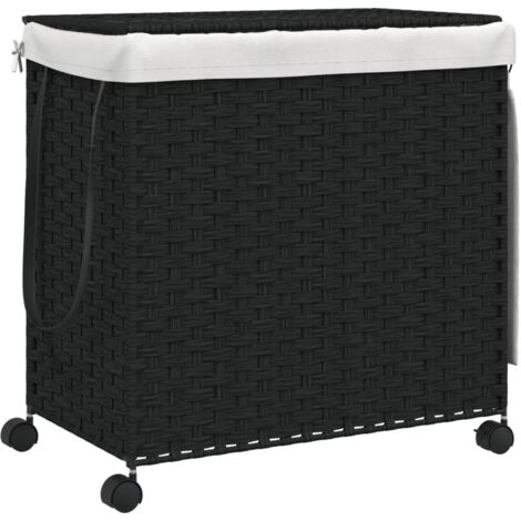 Panier à linge avec roulettes noir 60x35x60,5 résine tressée (1/5)