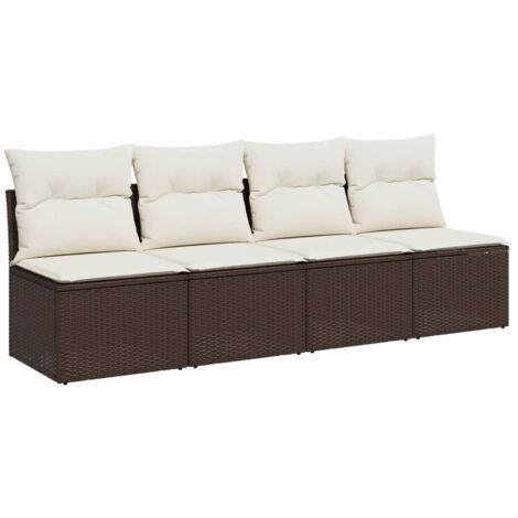 Canapé de jardin avec coussins 4 places marron résine tressée (1/5)