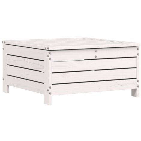 Repose-pied de jardin avec coussin blanc bois de pin massif (1/5)