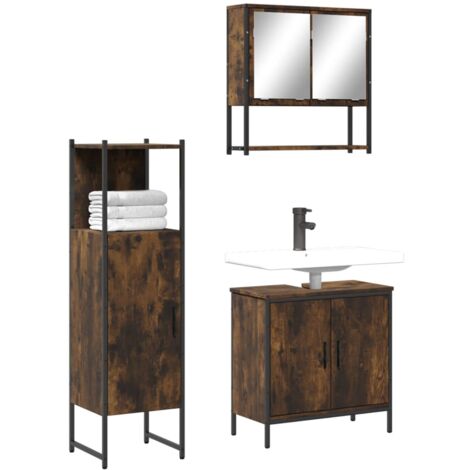 Ensemble de meubles de salle de bain 3 pcs Chêne fumé (1/5)