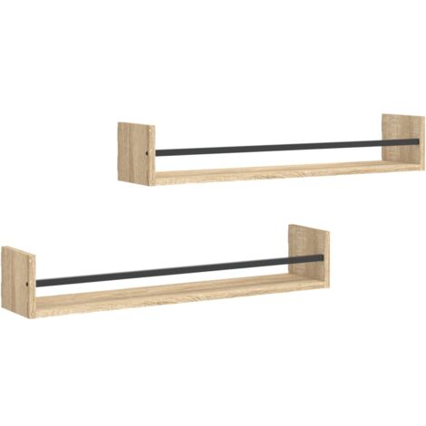 Étagères murales avec barres 2 pcs chêne sonoma 80x16x14 (1/5)