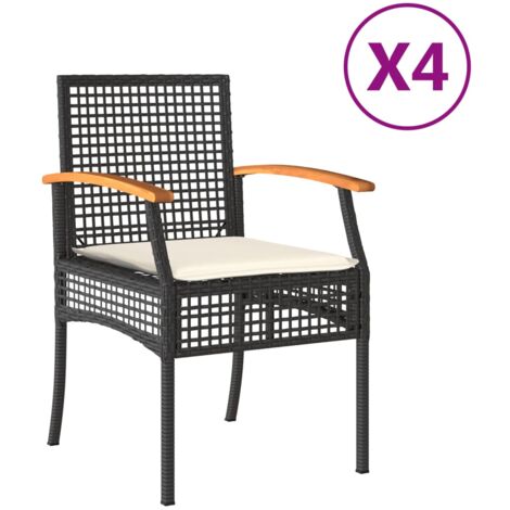 Chaises de jardin coussins lot de 4 noir résine tressée acacia (1/5)