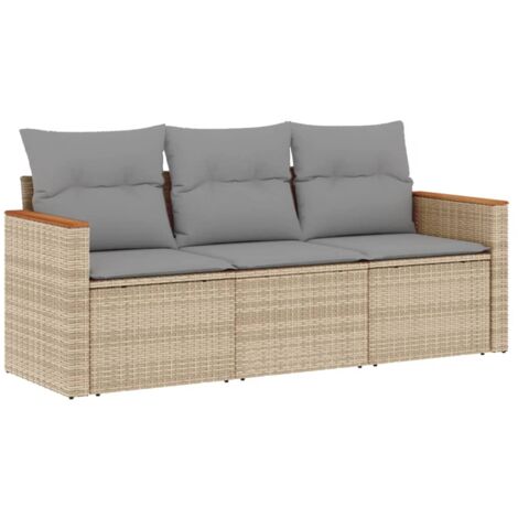 Salon de jardin avec coussins 3pcs mélange beige résine tressée (1/5)