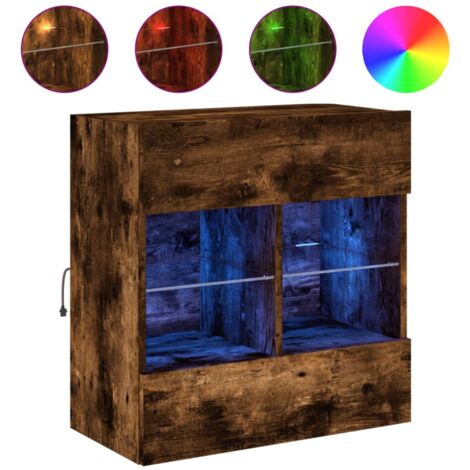 Meuble TV mural avec lumières LED chêne fumé 58,5x30x60,5