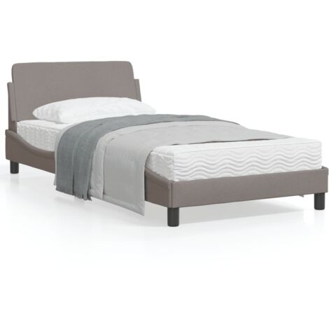 Cadre de lit avec tête de lit Taupe 100x200 Tissu (1/5)