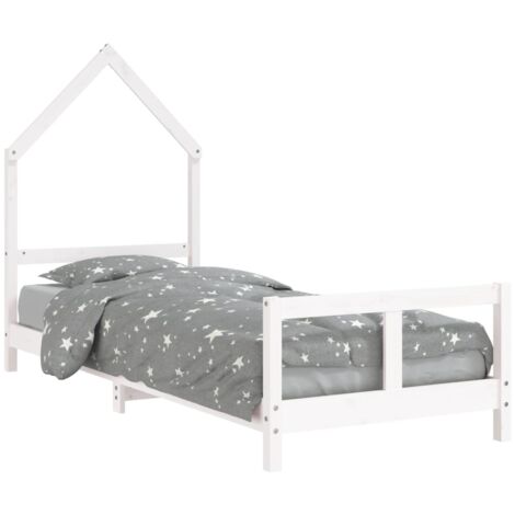 Cadre de lit pour enfants blanc 80x200 bois de pin massif (1/5)
