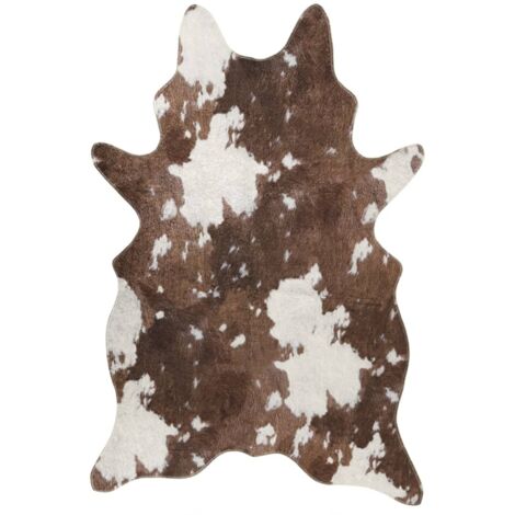 Tapis marron et blanc motif vache lavable antidérapant (1/5)