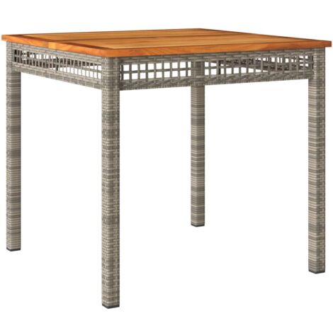 Table de jardin gris 80x80x74 résine tressée et bois acacia (1/5)