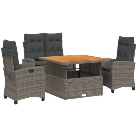 Ensemble à manger jardin 4pcs et coussins Gris Résine tressée (1/5)