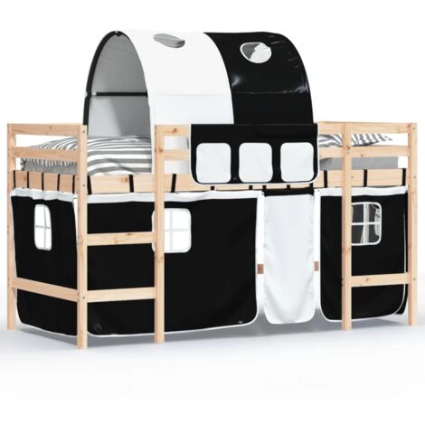 Lit mezzanine enfants et tunnel blanc-noir 80x200 pin massif (1/5)