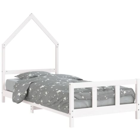 Cadre de lit pour enfants blanc 90x200 bois de pin massif (1/5)