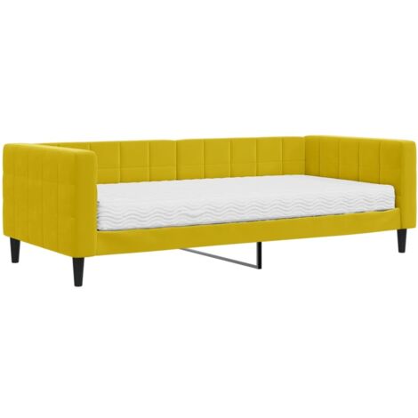 Lit de jour avec matelas jaune 90x200 velours (1/5)