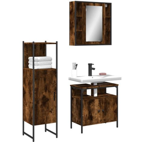 Ensemble d'armoires de salle de bain 3 pcs chêne fumé (1/5)