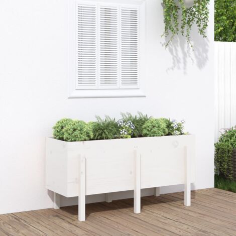 Lit surélevé de jardin blanc 121x50x57 bois de pin massif (1/5)