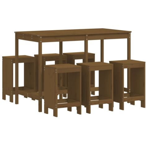 Ensemble de bar de jardin 7 pcs marron miel bois de pin massif (1/5)