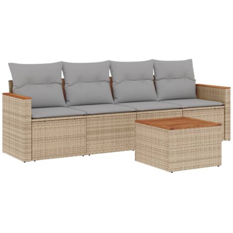 Salon de jardin avec coussins 5pcs mélange beige résine tressée (1/5)