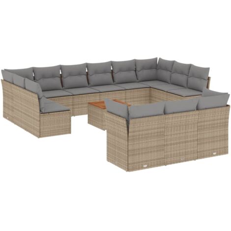 Salon de jardin et coussins 14 pcs mélange beige résine tressée (1/5)