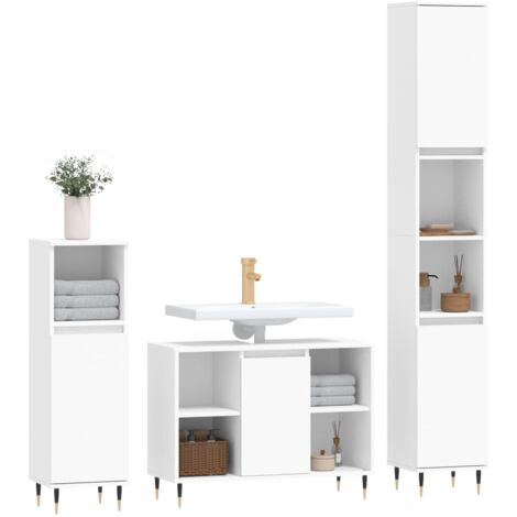 Ensemble de meubles salle de bain 3 pcs blanc bois d'ingénierie (1/5)