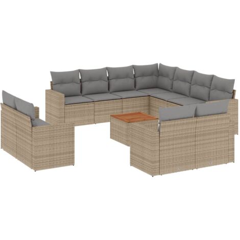 Salon de jardin et coussins 12 pcs mélange beige résine tressée (1/5)