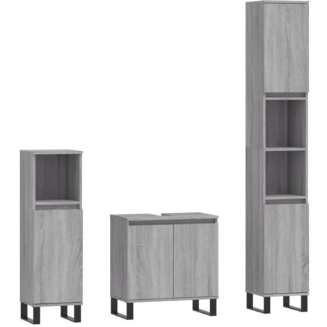 Ensemble d'armoires de salle de bain 3 pcs sonoma gris (1/5)