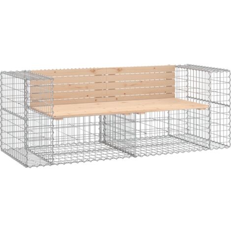 Les Tendances – Banc de jardin gabion 184x71x65,5 cm – Bois massif de pin – Base en acier galvanisé – Design compact pour espaces extérieurs