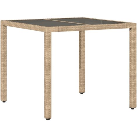 Table de jardin dessus en verre beige 90x90x75 résine tressée (1/5)