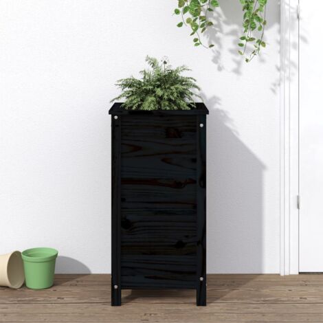 Jardinière noir 40x40x78 bois massif de pin (1/5)