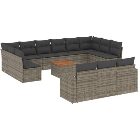 Salon de jardin avec coussins 14 pcs gris résine tressée (1/5)
