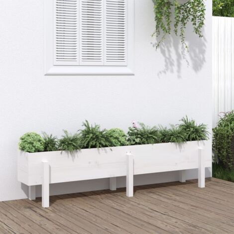Lit surélevé de jardin blanc 160x30x38 bois de pin massif (1/5)