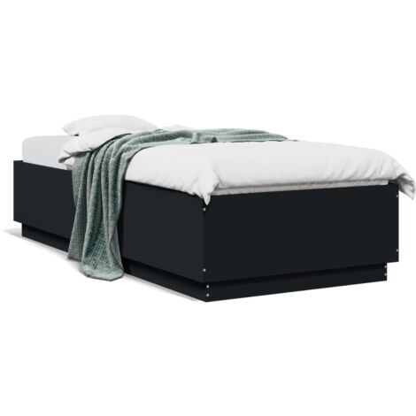 Cadre de lit avec lumières LED noir 90x200 bois d'ingénierie (1/5)