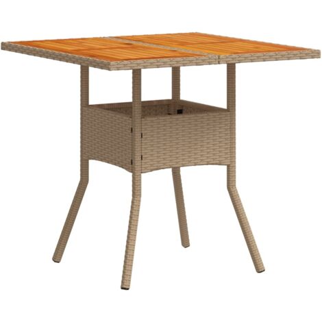 Table de jardin beige 80x80x75 résine tressée et bois acacia (1/5)