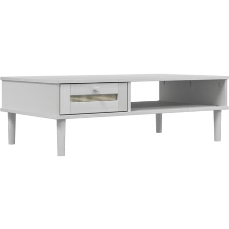 Table basse SENJA aspect rotin blanc 100x55x33 bois massif (1/5)