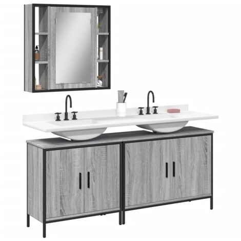 Ensemble d'armoires de salle de bain 3 pcs sonoma gris (1/5)