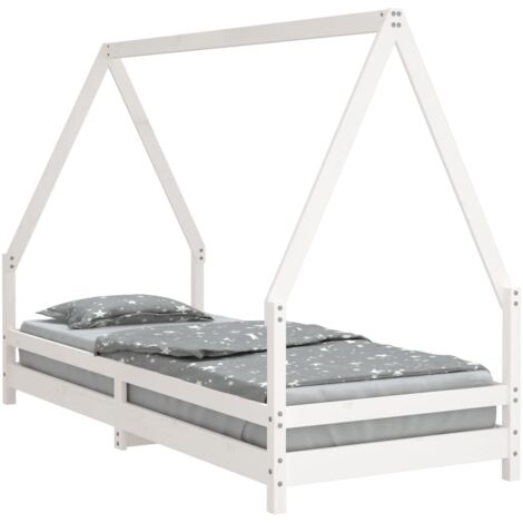 Cadre de lit pour enfants blanc 90x200 bois de pin massif (1/5)