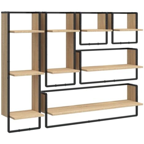 Ensemble d'étagères murales avec barres 6 pcs chêne sonoma (1/5)