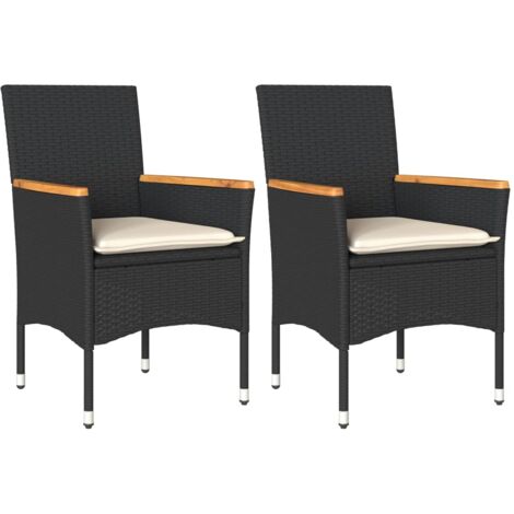 Chaises de jardin avec coussins 2 pcs noir résine tressée (1/5)