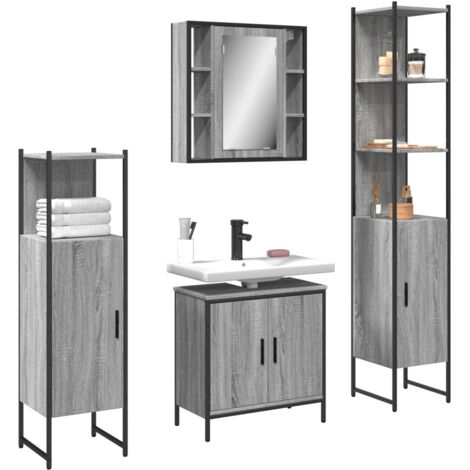 Ensemble d'armoires de salle de bain 4 pcs sonoma gris (1/5)